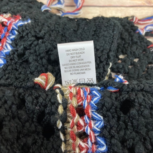 Love Tree Hooded Cardigan Long Macrame Fringe Open Knit Colorful Stripe Sweater - Picture 12 of 12